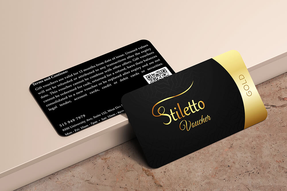 Stilletto gift voucher gift card design